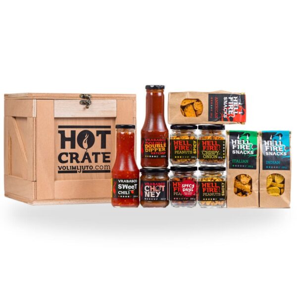 Snack & Dip Hot Crate - poklon paket u drvenoj kutiji