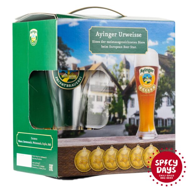 Ayinger poklon paket piva 5x Urweisse 0,50l + čaša
